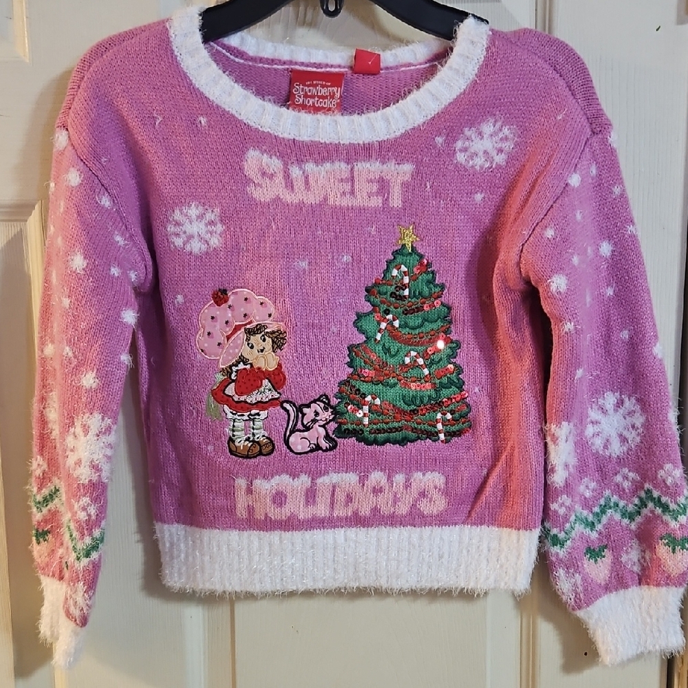 STRAWBERRY SHORTCAKE SWEET HOLIDAYS LITTLE GIRLS SWEATER:PINK/PURPLE:NWT:XL (6X)